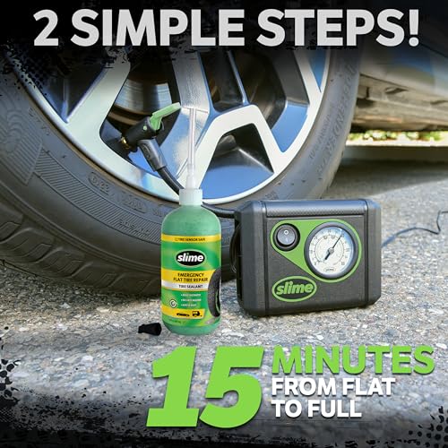 Slime سلايم 50107 مجموعة إصلاح ثقب الإطار المسطح، سمارت سبير، مجموعة الطوارئ لإطارات السيارات، تشمل مادة الختم ومضخة نفخ الإطارات، مناسبة للسيارات وغيرها من المركبات على الطرق السريعة، إصلاح في 15 دقيقة - Image 3
