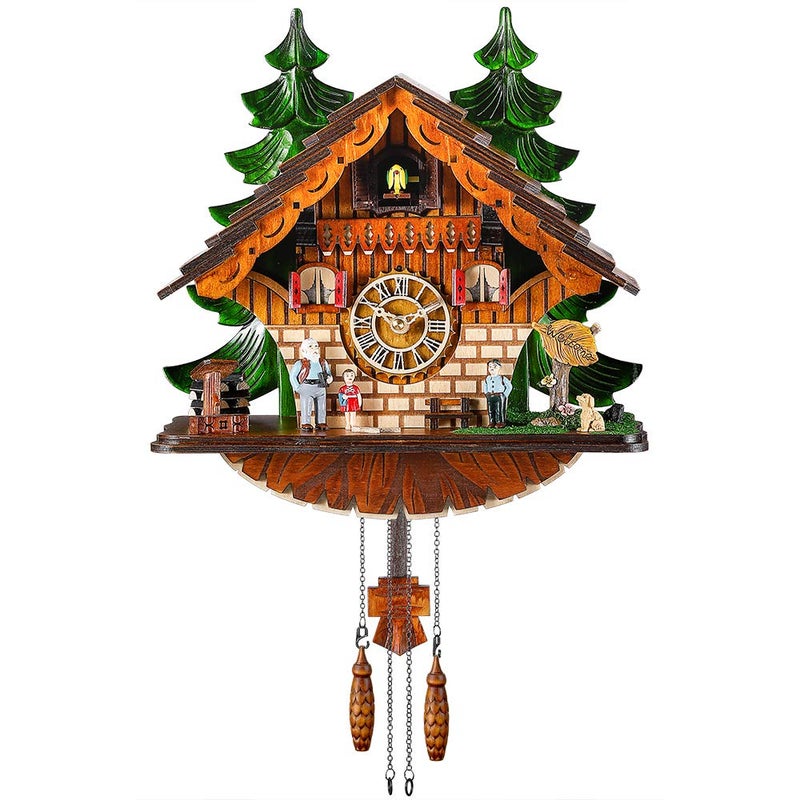 Kintrot Cuckoo Clock Traditional Chalet Black Forest House Clock Handcrafted Wooden Wall Pendulum Quartz Clock - Image 1