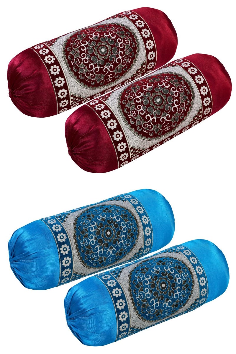 HSR Collection Premium Chennile Luxury Bolster Cover, Maroon & Blue - 4 Pieces - Image 1