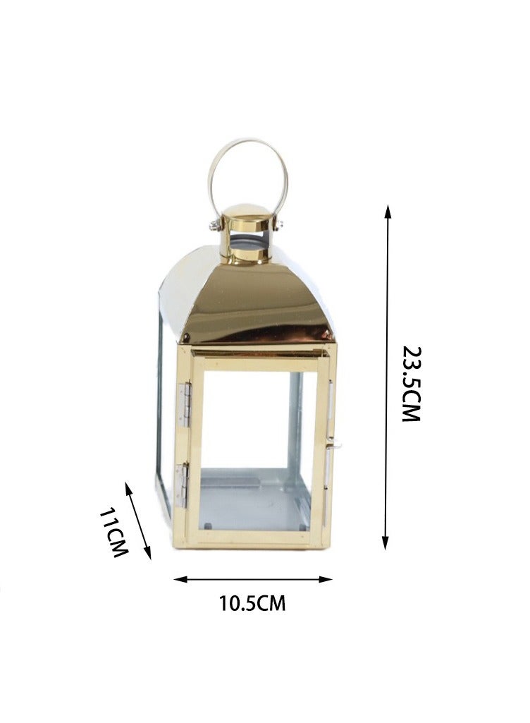 Manhua European stainless steel golden glass candle holder windproof cover,decorative ornament Ramadan wind light - Image 2