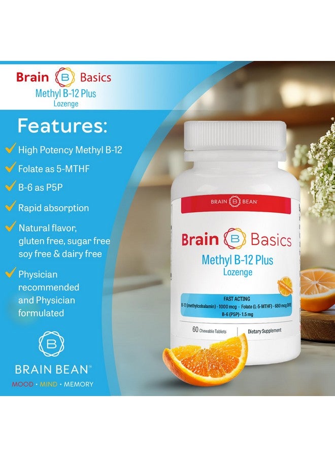 Brain-Bean Extra Strength Methyl B-12 & Methyl Folate - 60 Chewable Tablets, Orange Citrus Flavor - High Potency Bioactive B-12 Vitamin & B9 Folate Supplement for Energy, Brain, Heart & Nerve Support - Image 5