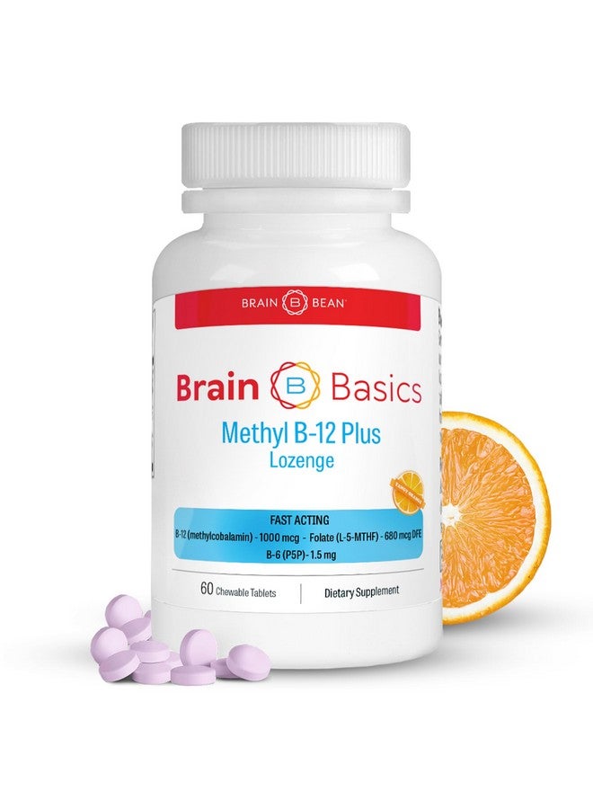 Brain-Bean Extra Strength Methyl B-12 & Methyl Folate - 60 Chewable Tablets, Orange Citrus Flavor - High Potency Bioactive B-12 Vitamin & B9 Folate Supplement for Energy, Brain, Heart & Nerve Support - Image 1