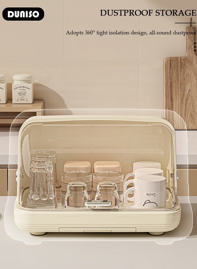 DUNISO Baby Bottle Drying Rack, Vertical Baby Bottle Storage with Anti-dust Cover, Tableware Drying Rack with Pull-Out Drain Board, Portable Kitchen Cabinet Organizer with Haft, Cup Storage Box for Home Kitchen - Image 2