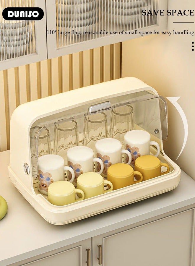 DUNISO Baby Bottle Drying Rack, Vertical Baby Bottle Storage with Anti-dust Cover, Tableware Drying Rack with Pull-Out Drain Board, Portable Kitchen Cabinet Organizer with Haft, Cup Storage Box for Home Kitchen - Image 3