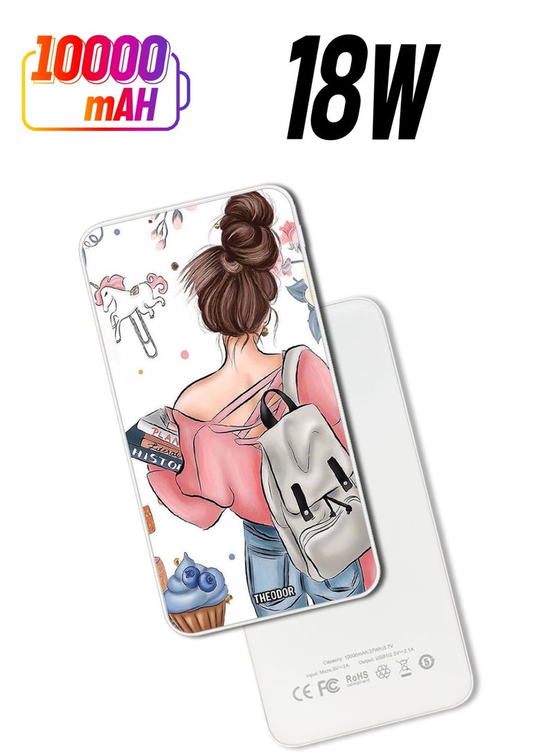 Theodor 10,000 mAh Super Fast Charging Ultra Compact Power Bank with Quick Charge & Power Delivery, Portable Charger For iPhone and Android School Girl - Image 1
