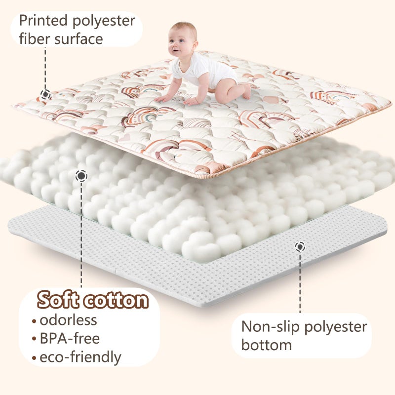 Beavtaens Baby Play Mat, 50x50 Playpen Mat with Super Soft Touch, Activity Mat with Upgraded Anti-Slip Bottom, Machine Washable Crawling Mat for Floor & Picnic(Boho Rainbow) - Image 3