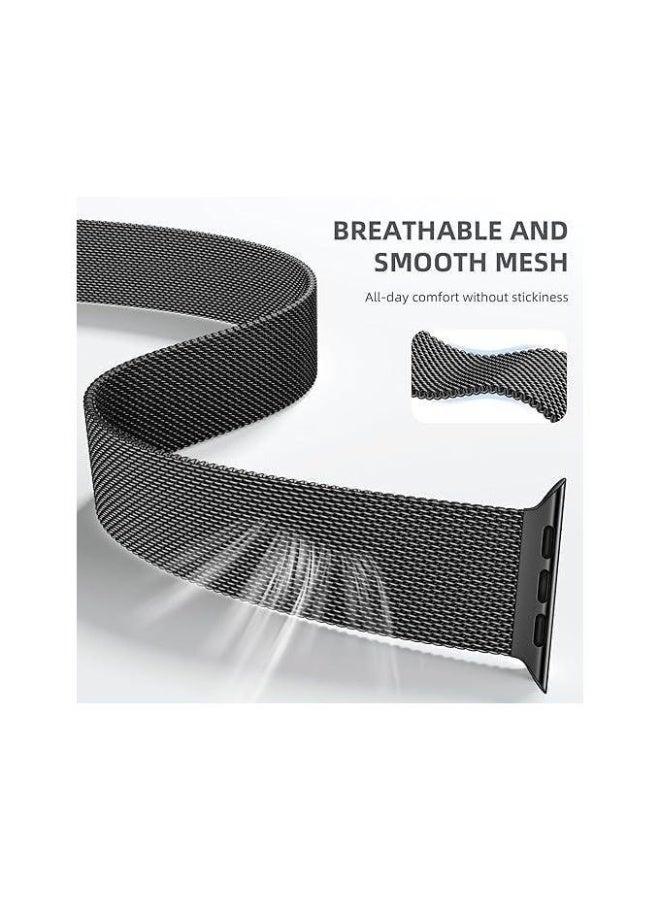 Milanese Loop Band Compatible with Apple Watch Ultra 3 Band 49mm , Stainless Steel Milanese Loop Adjustable Strap for iWatch Ultra Series Black - Image 3