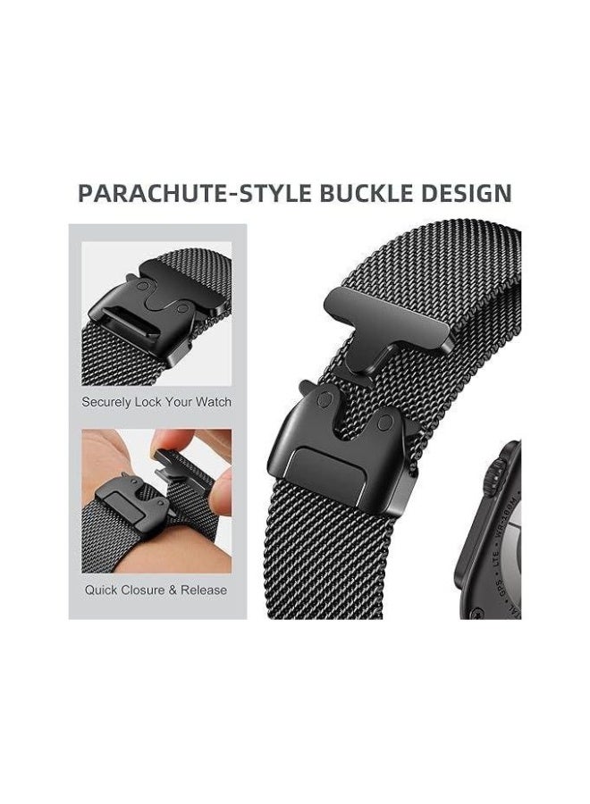 Milanese Loop Band Compatible with Apple Watch Ultra 3 Band 49mm , Stainless Steel Milanese Loop Adjustable Strap for iWatch Ultra Series Black - Image 2