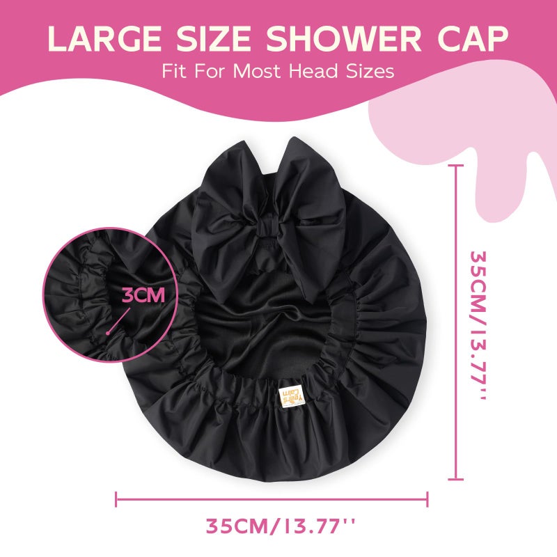 Years Calm Luxury Shower Cap For Women Reusable Waterproof, Detachable Bowknot & Satin Lined, Flexi and Washable Bath Cap for Long Hair/Braids Fit Spa, Travel, Shower - Image 3