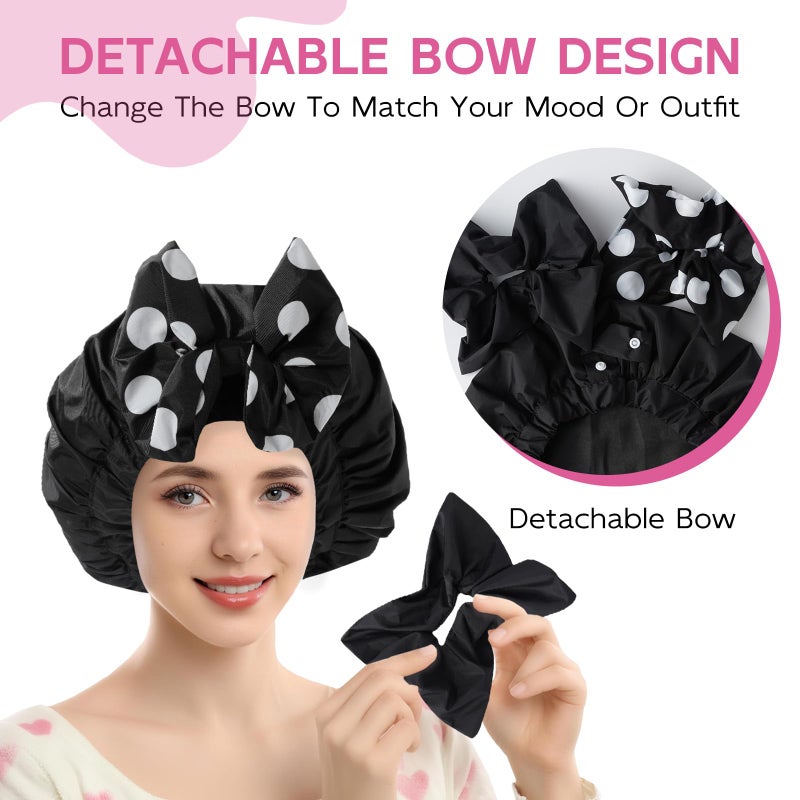 Years Calm Luxury Shower Cap For Women Reusable Waterproof, Detachable Bowknot & Satin Lined, Flexi and Washable Bath Cap for Long Hair/Braids Fit Spa, Travel, Shower - Image 5