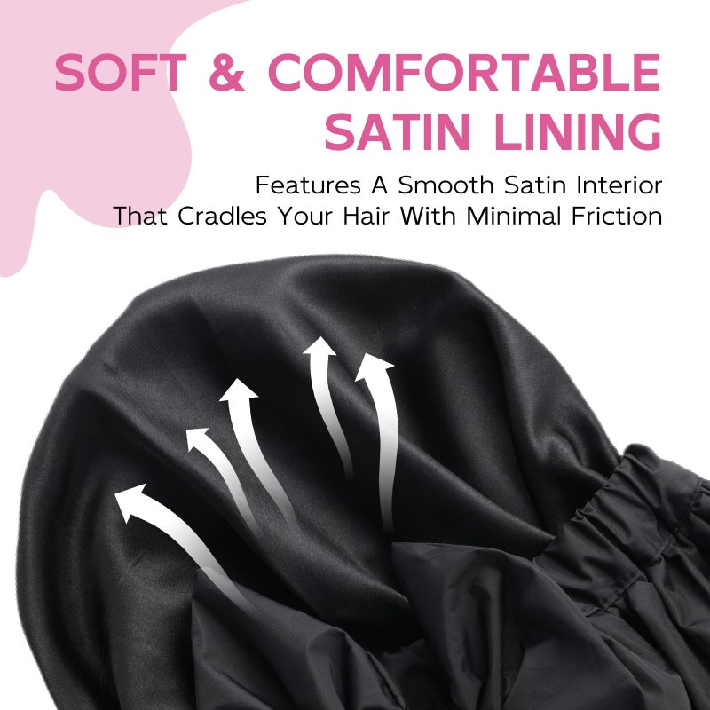 Years Calm Luxury Shower Cap For Women Reusable Waterproof, Detachable Bowknot & Satin Lined, Flexi and Washable Bath Cap for Long Hair/Braids Fit Spa, Travel, Shower - Image 2