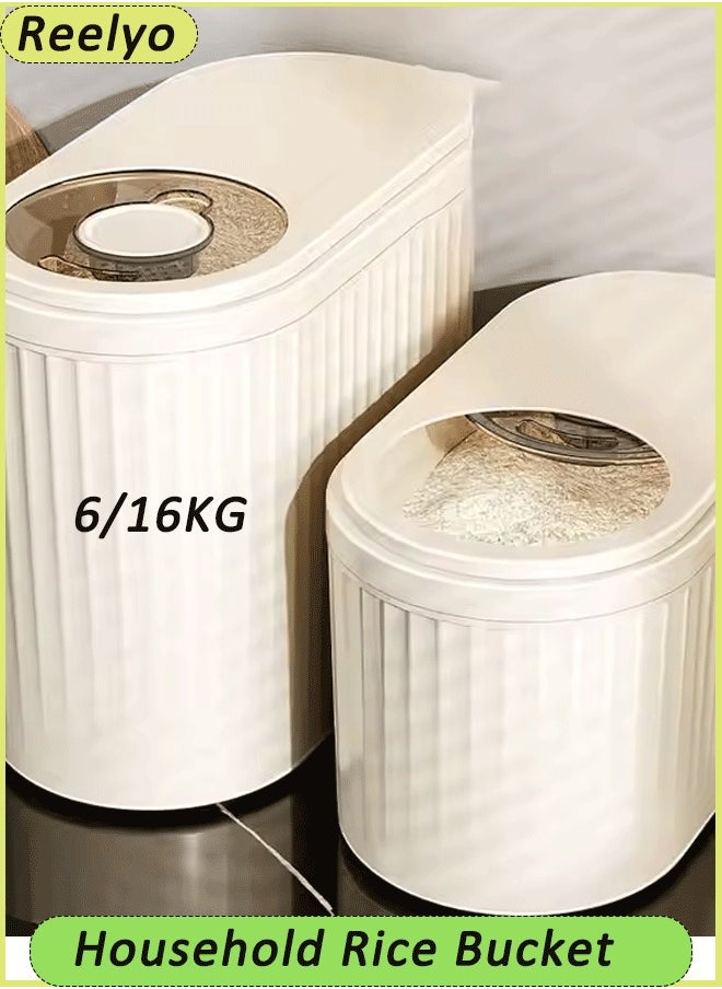 6/16KG Rice Container, Large Grain Container Storage with Lid Measuring Cylinder Moisture Proof Household Cereal Dispenser Bucket for Kitchen Soybean Corn