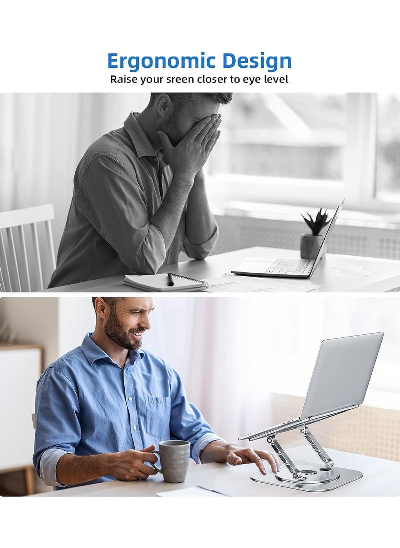 Captaintech Adjustable Laptop Stand for Desk Ergonomic Riser with 360° Rotating Base Foldable Notebook Computer Holder Compatible MacBook Air Pro Dell XPS More 10-17 Laptops - Image 5