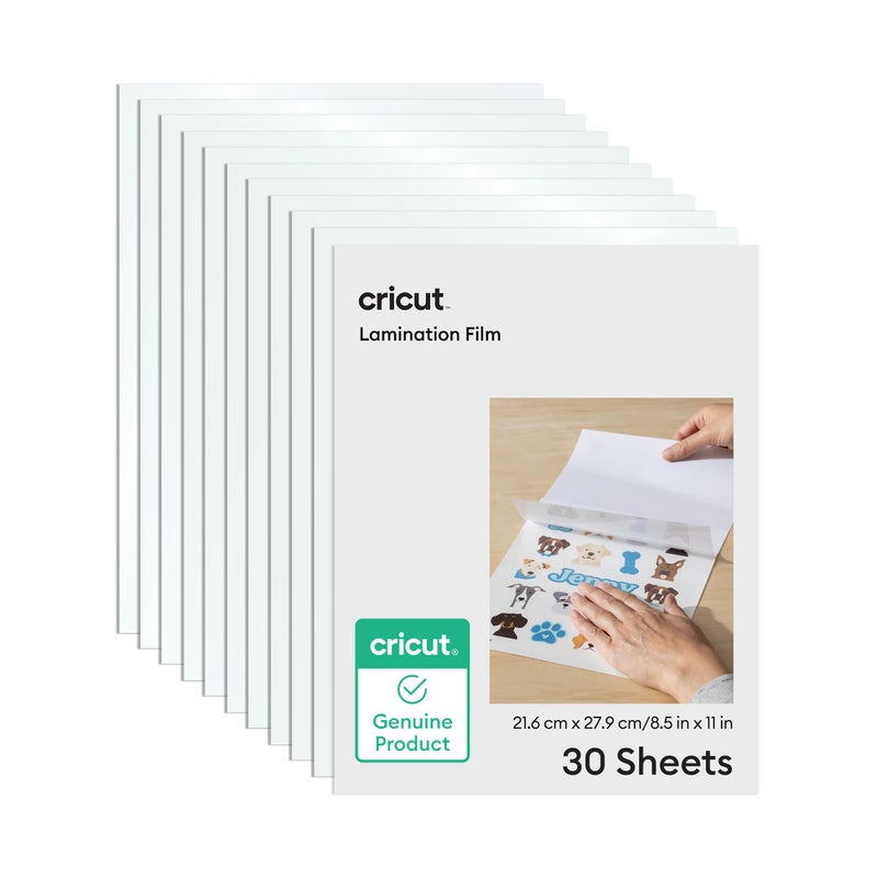 CricutÂ® Lamination Film - 8.5 in x 11 in (30 Count) - 15 Holographic + 15 Transparent Laminate Sheets - Adds a Protective, UV-Resistant Finish to Stickers, Scrapbooks, Decals, Cards, & More - Image 1