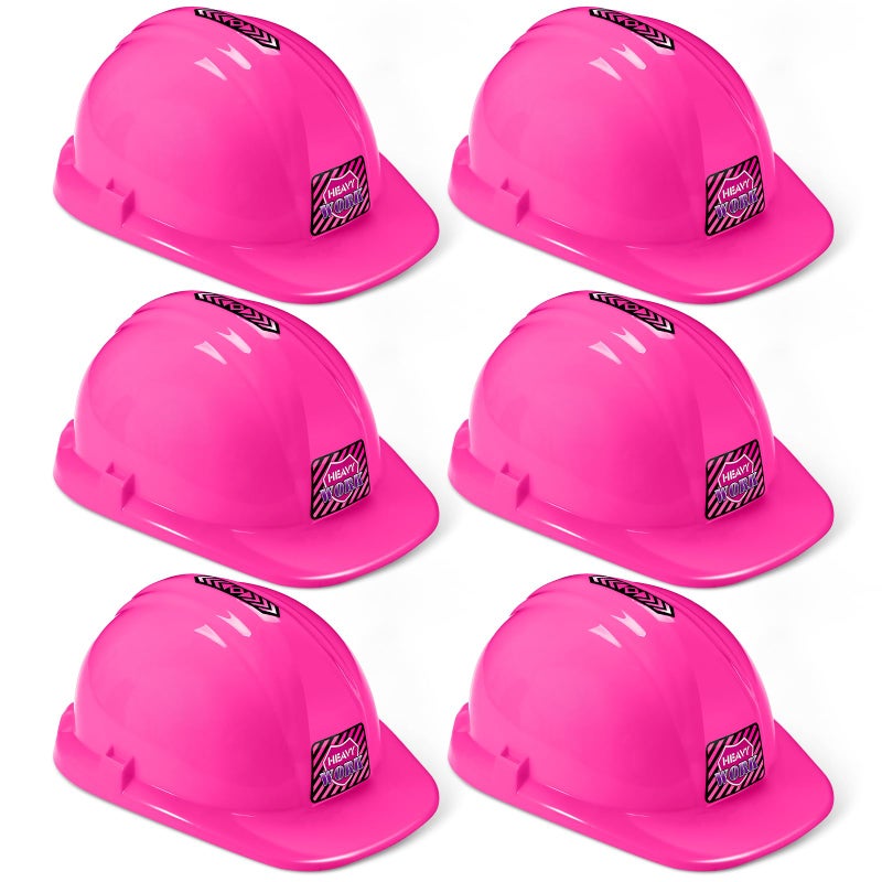 Cutecrop 6 Pcs Construction Hats Plastic Hard Hat Construction Worker Hat Helmet for Girl Boy Engineer Building Theme Party Pink - Image 2