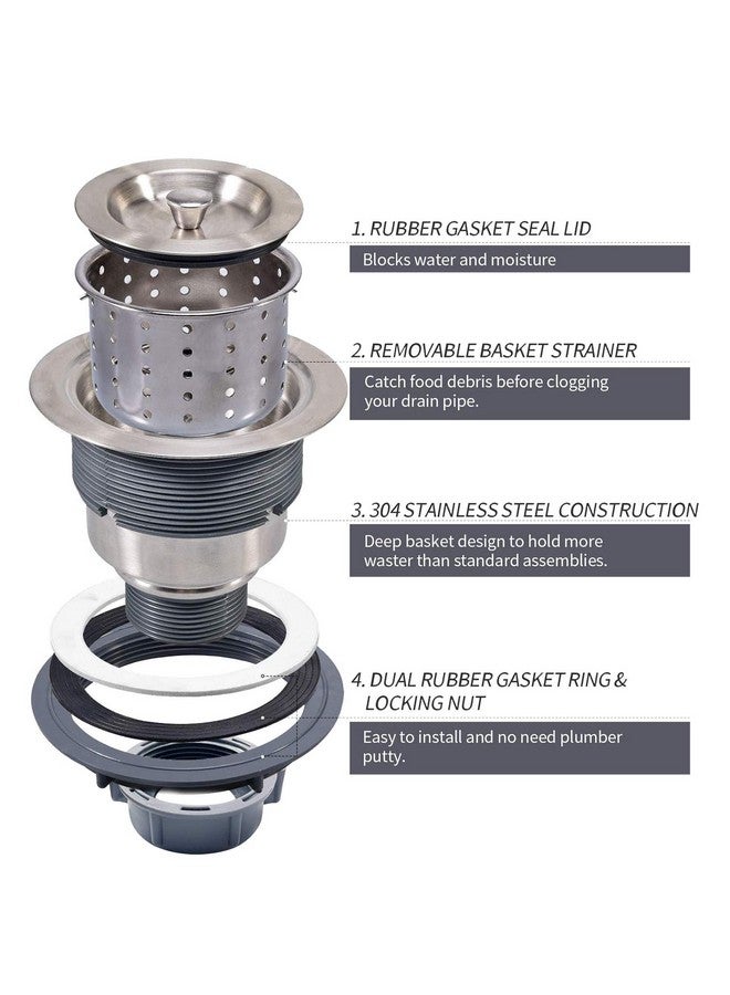 KONE 3-1/2 Inch Sink Drain Assembly Kit, Removable Deep Sink Strainer Basket with Sink Stopper/Sealing Lid for Home, Kitchen, Stainless Steel - Image 5