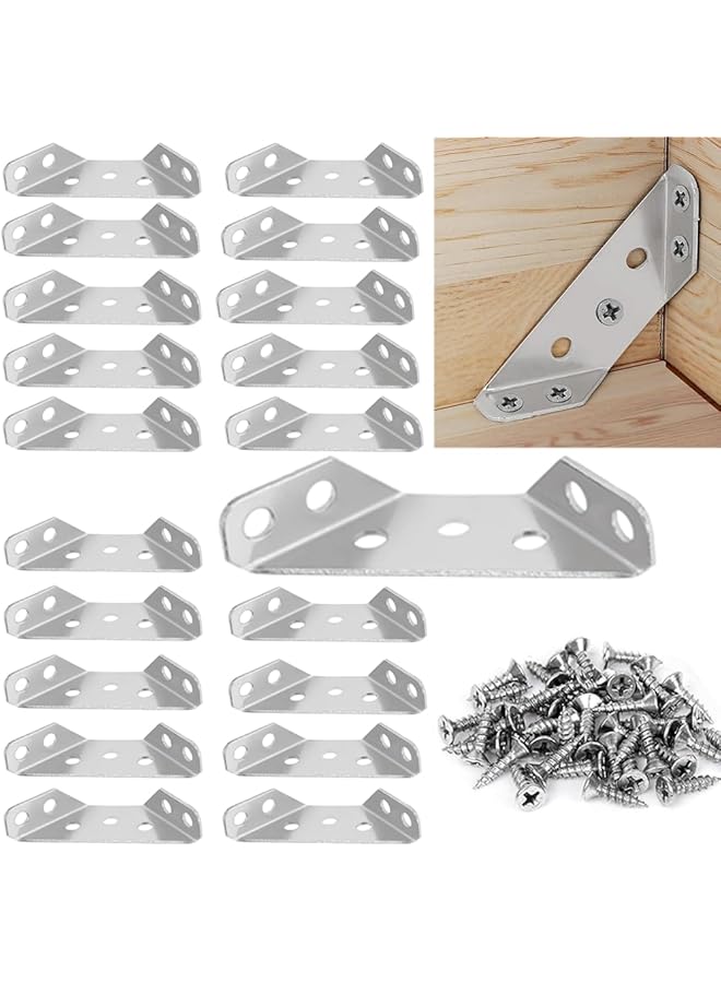 PROMASS promass 20PCS Universal Stainless Steel Furniture Corner Connector with Screws, Furniture Triangle Support Frame Angle Brackets- Metal Corner Bracket for Wood, Shelf, Shelving Brackets Heavy Duty  - Image 1