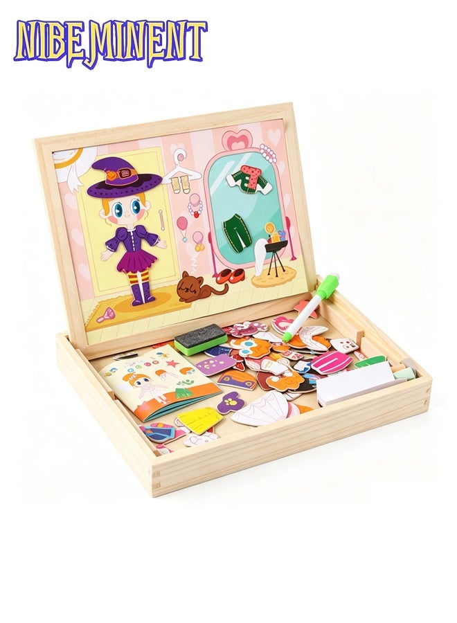 NIBEMINENT Magnetic Drawing Board, Girls Dress Up Themed Toys, Wooden Puzzles Games Toys for Kids Drawing Learning 30*23*3.5cm - Image 2