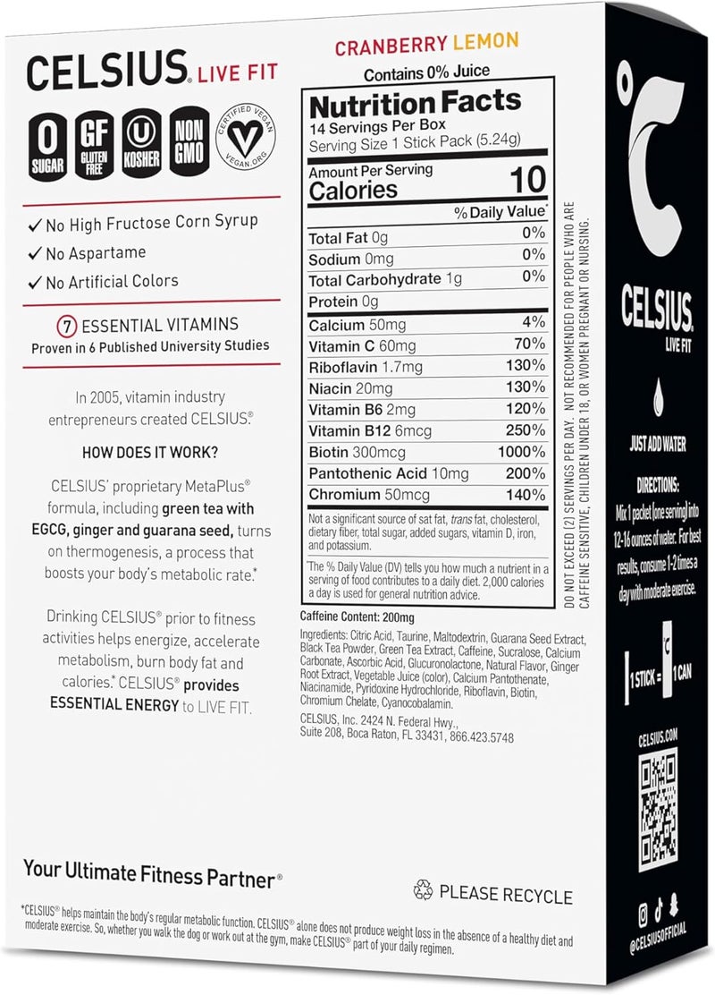 CELSIUS مشروب الطاقة الخالي من السكر بنكهة التوت البري والليمون من CELSIUS - 14 عبوة ستيك - Image 2