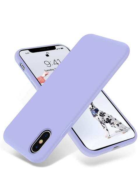 Compatible with iPhone X/Xs Case 5.8 Inch Slim Liquid Silicone 4 Layers Soft Gel Rubber Shockproof Protective Phone Case with Anti Scratch Microfiber Lining (Light Purple)
