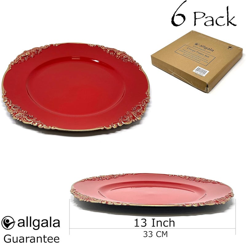 allgala 13Inch 6Pack Heavy Quality Round Charger PlatesFloral RedHD80348 - Image 2