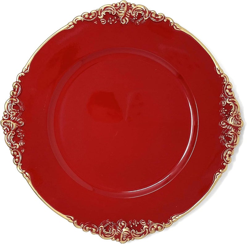 allgala 13Inch 6Pack Heavy Quality Round Charger PlatesFloral RedHD80348 - Image 1