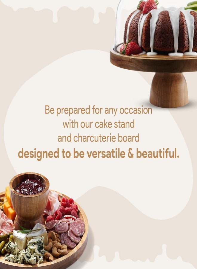 HOMESPHERE Acacia Wood Cake Stand with Lid - Cake Stand with Dome,12in Round Cake Holder, 2-in-1 Dessert Table Display Set & Charcuterie Board for Cheese, Chips & Dips, Fruit Platter, Large Acrylic Cake Dome Cover - Image 5