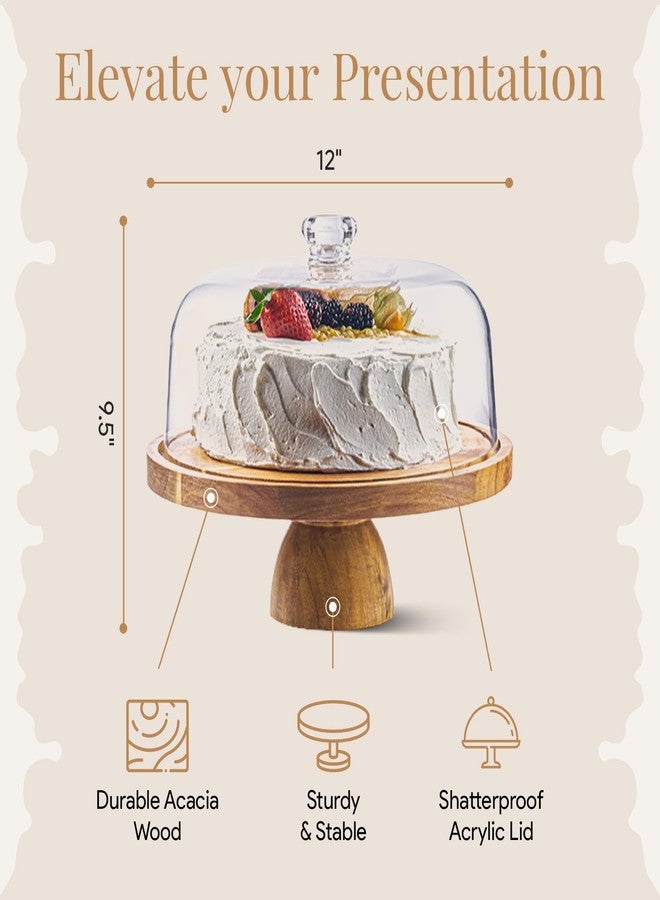 HOMESPHERE Acacia Wood Cake Stand with Lid - Cake Stand with Dome,12in Round Cake Holder, 2-in-1 Dessert Table Display Set & Charcuterie Board for Cheese, Chips & Dips, Fruit Platter, Large Acrylic Cake Dome Cover - Image 4