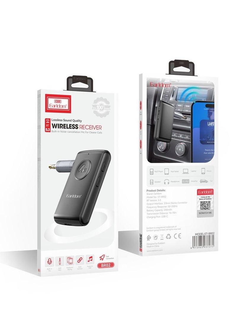 ET-BR02 Bluetooth 5.3 Adapter – Hands-Free Call 3.5mm AUX Car Audio Stereo Receiver for Speakers & More - Image 4