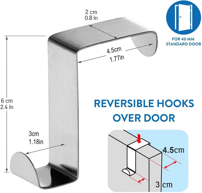 Delfino Bathroom Hook, Towels Over Door Hooks Over Door Hanger for Coat Stand, Towel, Clothes Coat Hooks for Bedroom, Clothes Hangers Helps for Tidy Rooms and Saves, 4PACK - Image 5