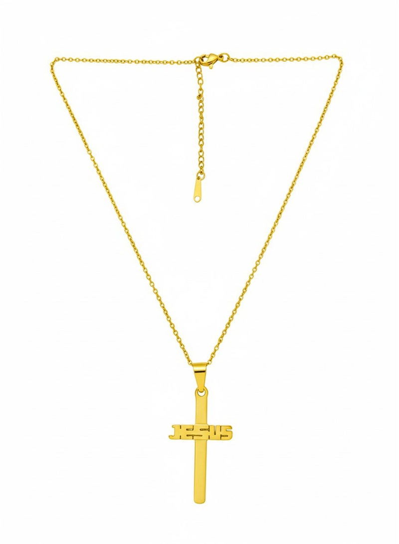 Julia Store 18K Gold Plated Stainless Steel Faith Orthodox Catholic Cross Jesus Word Link Chain Trendy Dainty Simple Link Necklaces for Women Men Cross Chain Crucifix Necklace Women - Image 1