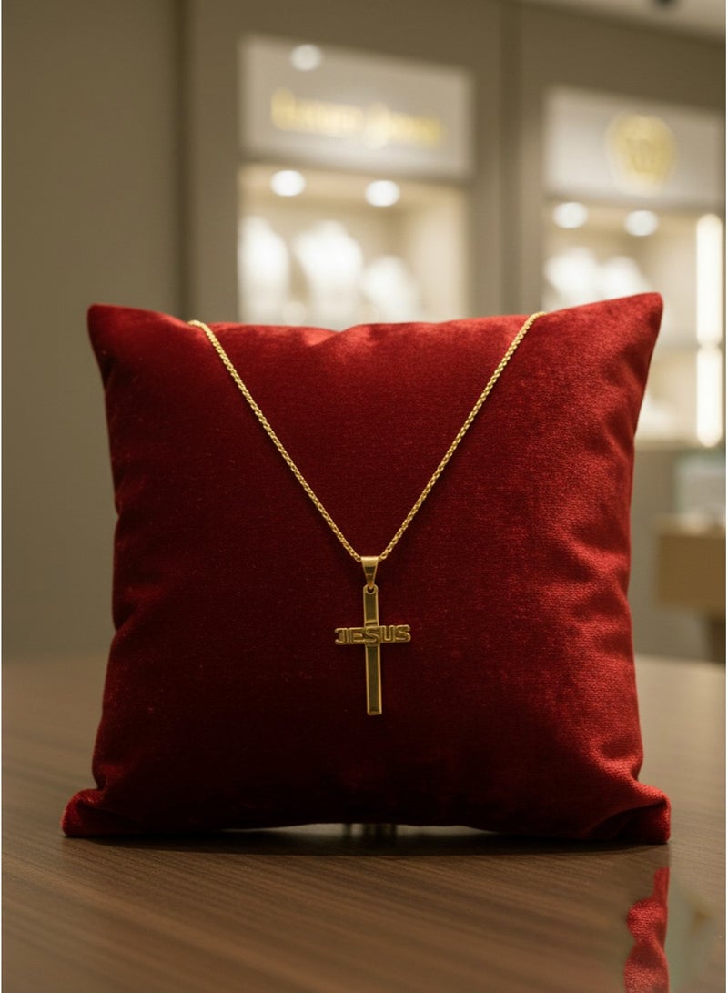 Julia Store 18K Gold Plated Stainless Steel Faith Orthodox Catholic Cross Jesus Word Link Chain Trendy Dainty Simple Link Necklaces for Women Men Cross Chain Crucifix Necklace Women - Image 2