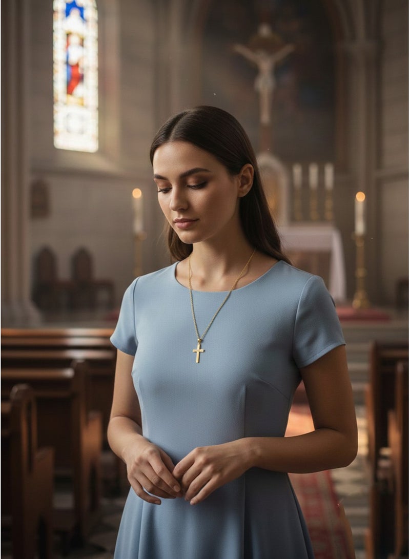 Julia Store 18K Gold Plated Stainless Steel Faith Orthodox Catholic Cross Jesus Word Link Chain Trendy Dainty Simple Link Necklaces for Women Men Cross Chain Crucifix Necklace Women - Image 3