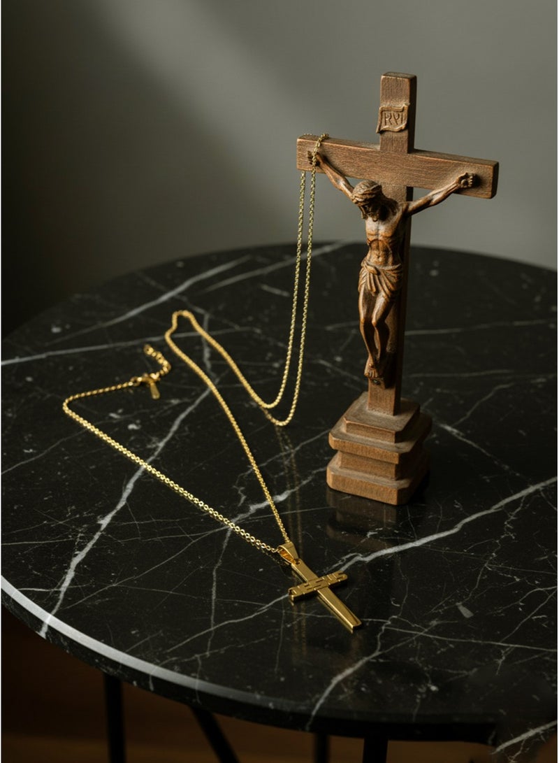 Julia Store 18K Gold Plated Stainless Steel Faith Orthodox Catholic Cross Jesus Word Link Chain Trendy Dainty Simple Link Necklaces for Women Men Cross Chain Crucifix Necklace Women - Image 5