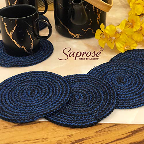 ST SAPROSE ® Polypropylene Round Coaster Set (Pack of 6) Machine Washable Absorbent Size: 5 inch Diameter (Blue-Black Melange) - Image 3