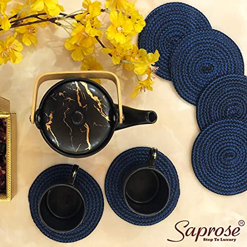 ST SAPROSE ® Polypropylene Round Coaster Set (Pack of 6) Machine Washable Absorbent Size: 5 inch Diameter (Blue-Black Melange) - Image 4