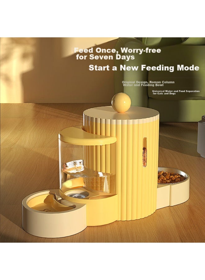 HelloJoy ojoy Cat And Dog Bowl, Pet Food Dish, Dual Bowl For Cats, Automatic Water Dispenser, Water Drinking Device, Feeding Supplies, Yellow - Image 1