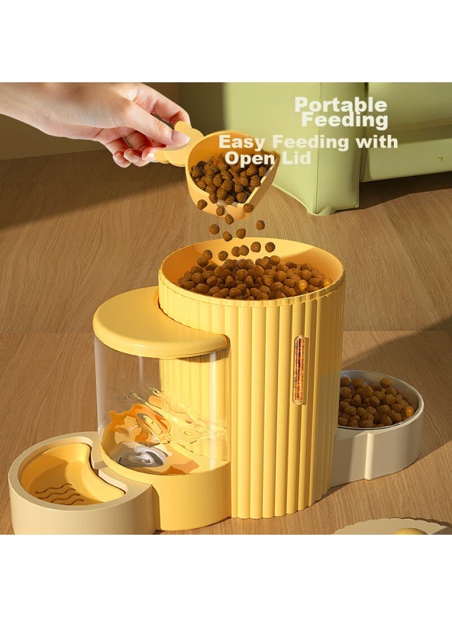 HelloJoy ojoy Cat And Dog Bowl, Pet Food Dish, Dual Bowl For Cats, Automatic Water Dispenser, Water Drinking Device, Feeding Supplies, Yellow - Image 2