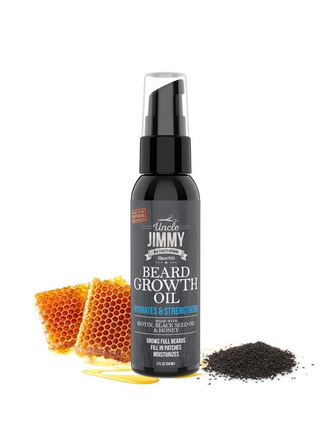 uncle jimmy زيت نمو اللحية مع البيوتين | العناية الطبيعية باللحية للحصول على لحية أكثر كثافة وامتلاء وصحة | علاج شعر الوجه للرجال للتجميل | يزيد من الكثافة والحجم 2 أونصة سائلة - Image 2