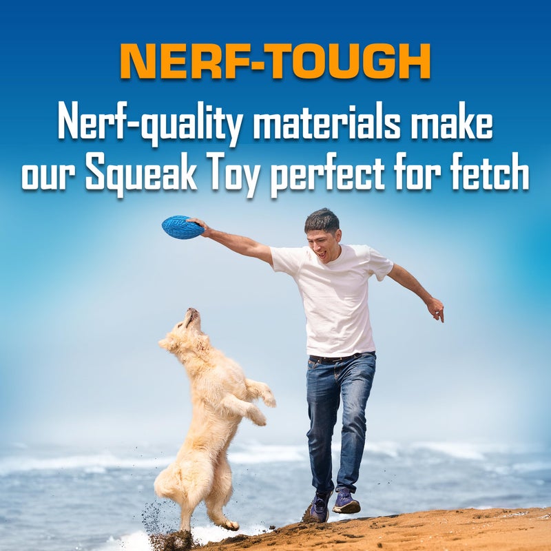 Nerf Dog Tire Squeak Football Outdoor Dog Toy, 6 Inch Dog Football Squeaking Toy for Medium and Large Breeds, Blue - Image 4