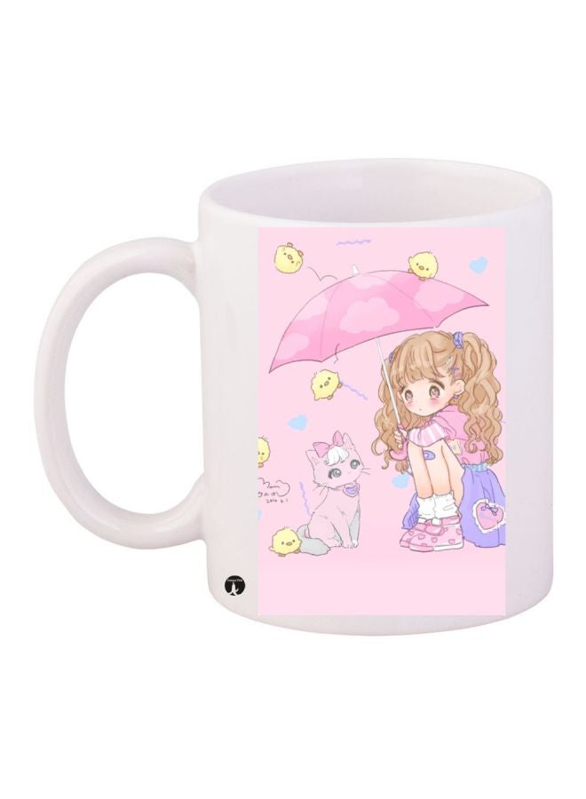 RYN Girl Printed Coffee Mug White/Pink/Brown 11ounce