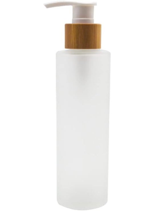 Elandy 120ML/4OZ Empty Refillable Transparent Frosted Glass Lotion Pump Bottle with Bamboo Pump Soap Dispensers Toiletries Storage Containers for Shampoo Essential Oils Shower Gel 