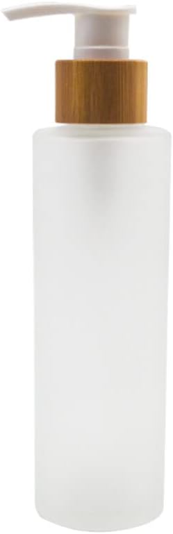 Elandy 120ML/4OZ Empty Refillable Transparent Frosted Glass Lotion Pump Bottle with Bamboo Pump Soap Dispensers Toiletries Storage Containers for Shampoo Essential Oils Shower Gel