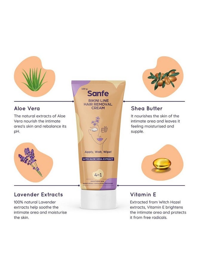 Sanfe - Bikini Line Hair Removal Cream With Spatula And Intimate Wipes 100G Natural And Safe For Sensitive Skin Lavender Aloe Vera Shea Butter - Image 1
