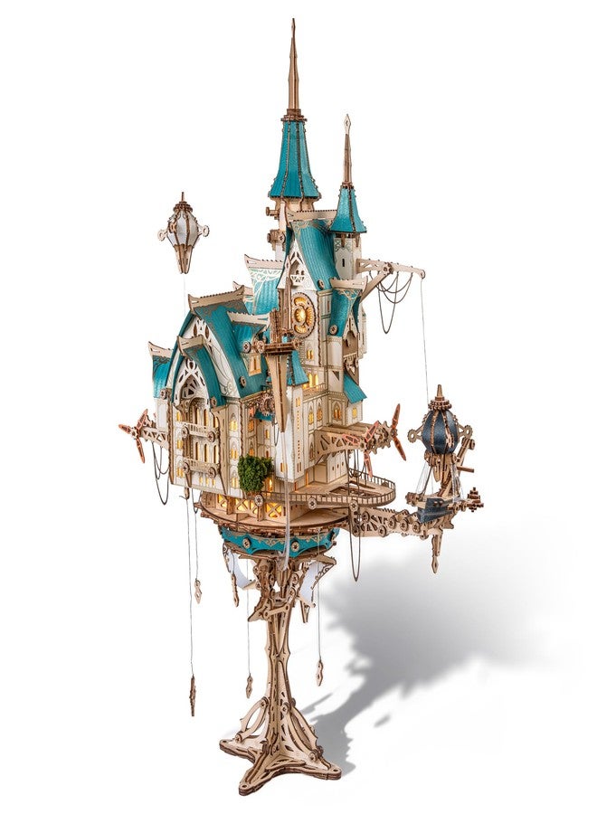 FUNPOLA 3D Wooden Puzzle Steam Castle Model – Steampunk Baroque Floating Castle DIY Building Kit - Image 1