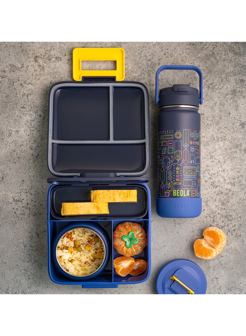 BEOLA SET of 2pcs, Lunch Box Kids School with Bottle, Bento Lunch Box for Kids with 8oz Insulated Thermos Food Jar and 550ml Insulated Water Bottle with Straw Lid, Bottle for Kids School (Pixel Play) - Image 2