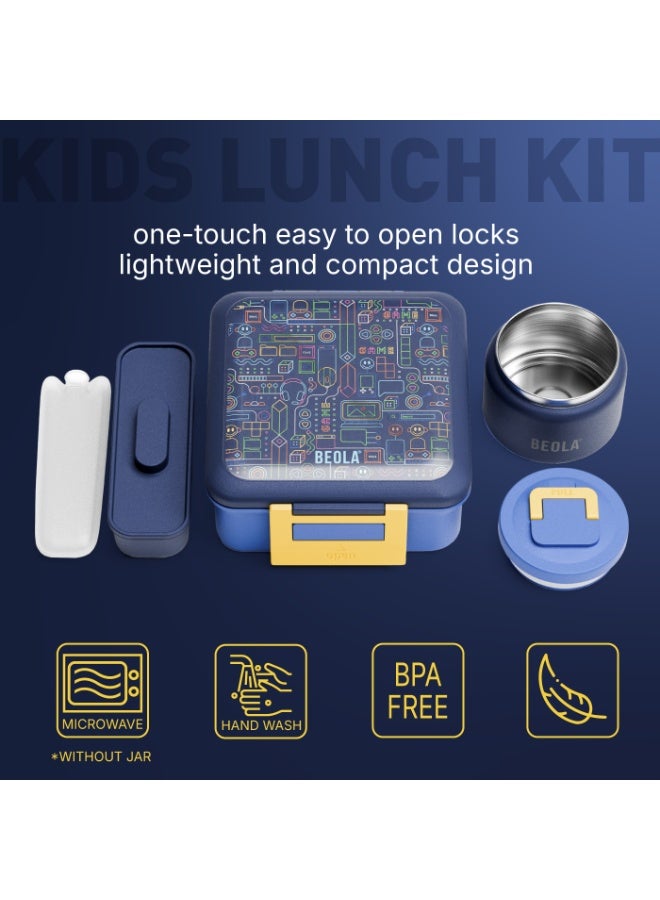 BEOLA SET of 2pcs, Lunch Box Kids School with Bottle, Bento Lunch Box for Kids with 8oz Insulated Thermos Food Jar and 550ml Insulated Water Bottle with Straw Lid, Bottle for Kids School (Pixel Play) - Image 4
