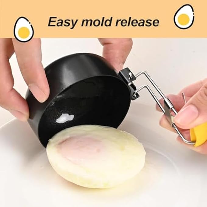 Azonee Foldable Egg Poacher Set  Poached Egg Cooker NonStick Poached  Boiled Egg Maker Cups 1810 Stainless Steel Handle With Hook Kitchen Egg Poaching Tool 2 Pack Black - Image 5