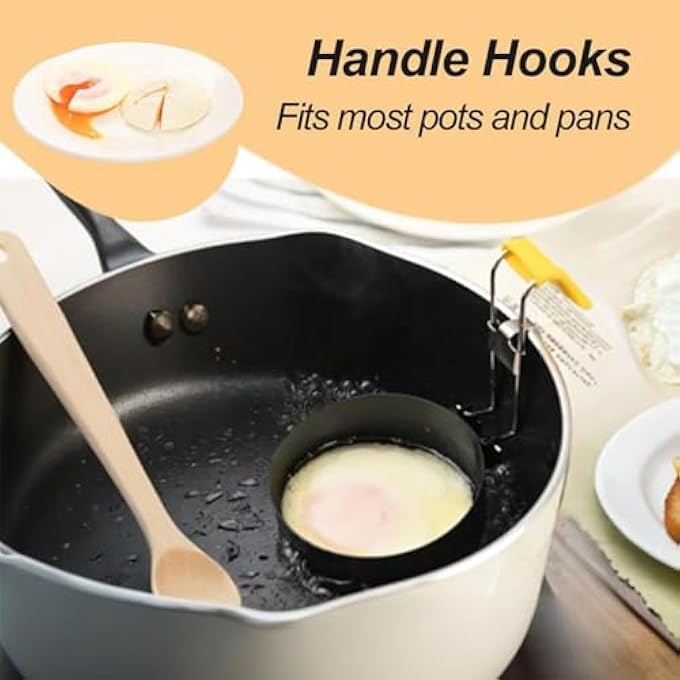 Azonee Foldable Egg Poacher Set  Poached Egg Cooker NonStick Poached  Boiled Egg Maker Cups 1810 Stainless Steel Handle With Hook Kitchen Egg Poaching Tool 2 Pack Black - Image 4