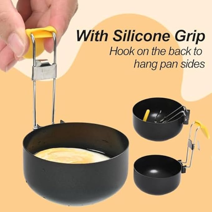 Azonee Foldable Egg Poacher Set  Poached Egg Cooker NonStick Poached  Boiled Egg Maker Cups 1810 Stainless Steel Handle With Hook Kitchen Egg Poaching Tool 2 Pack Black - Image 3